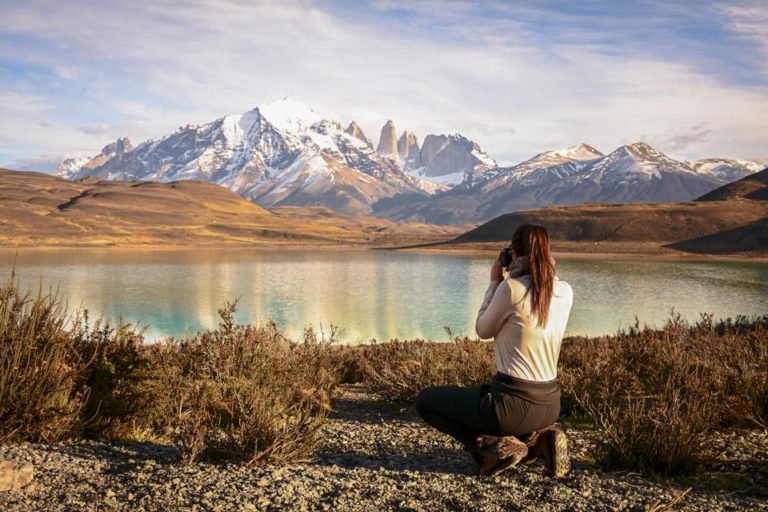 hiker in Torres del Paine Viewpoint