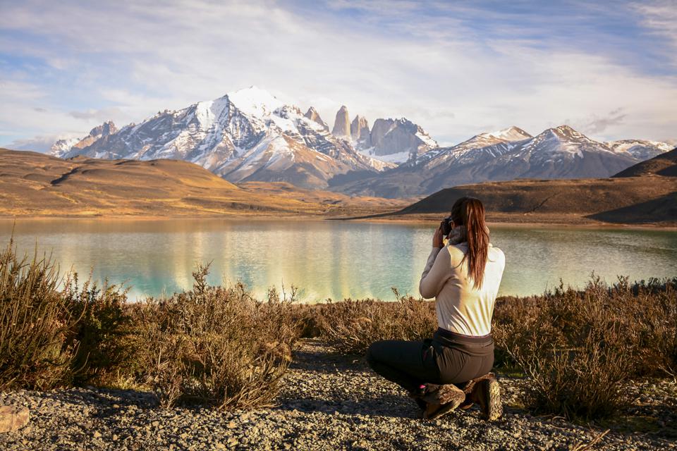hiker in Torres del Paine Viewpoint