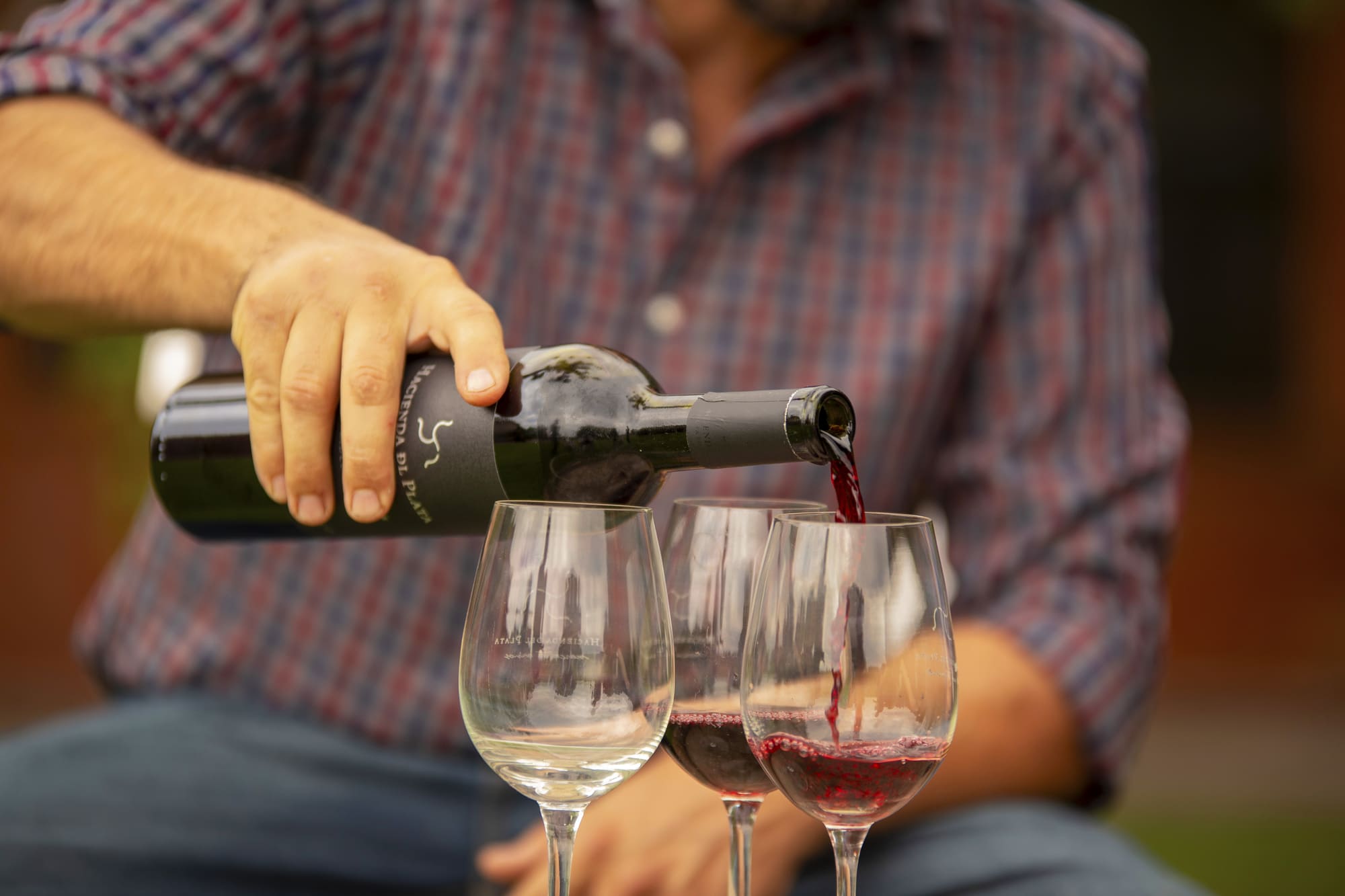 A person pouring wine in a cup
