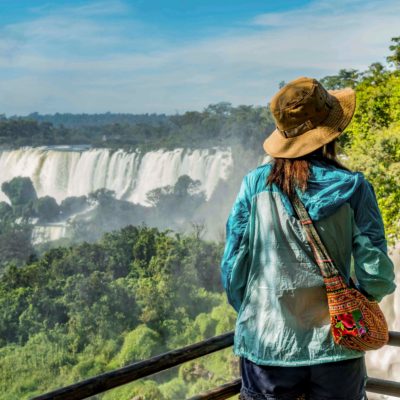 Iguazu falls woman on vacations photo shoot